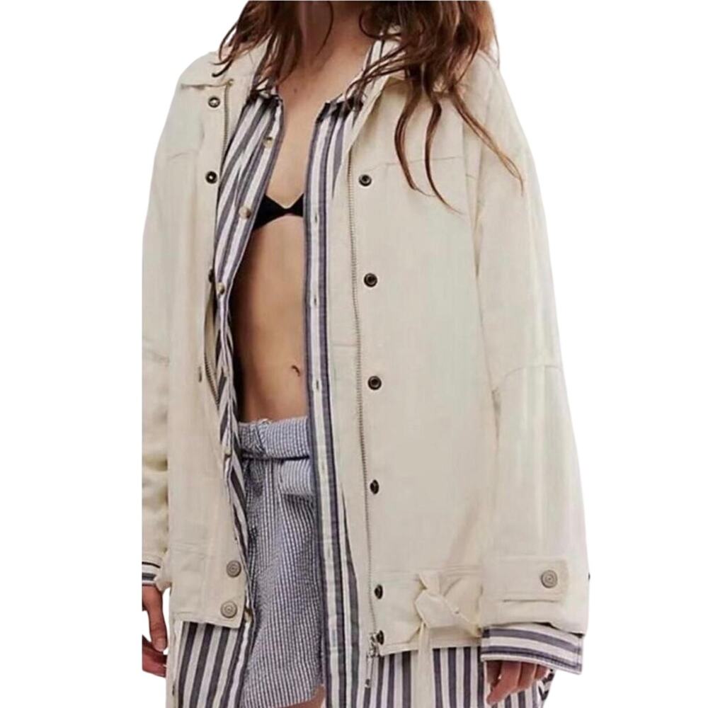 Free People Lola Linen Jacket Women's S Cream Lightweight Transition Spring NEW